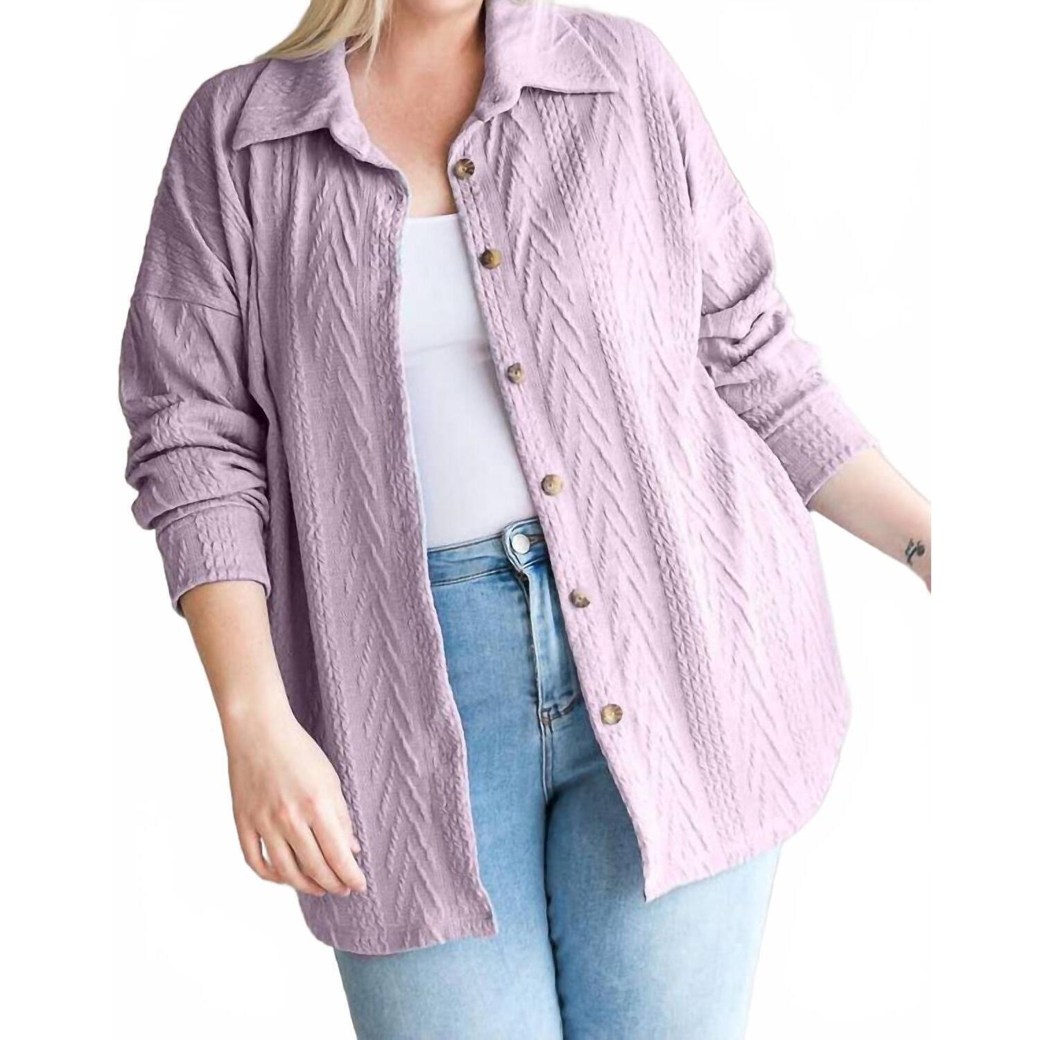 New 7th Ray Cable Knit Button Down Top In Lilac